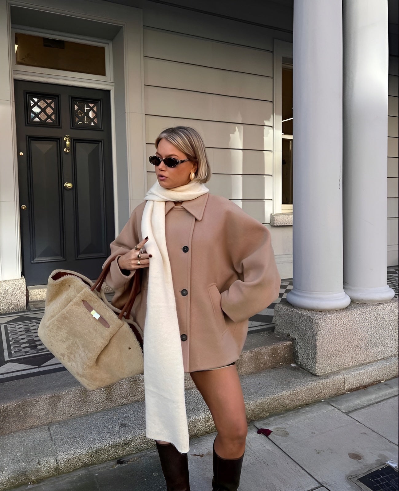 ZOË dames oversized winterjas – trendy wollen jas in beige of zwart