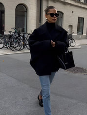 ZOË dames oversized winterjas – trendy wollen jas in beige of zwart
