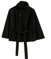CLARA dames cape jas – elegante cape-mantel met ceintuur & hoge kraag