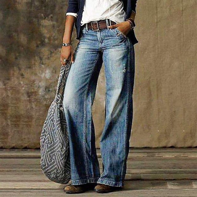 Dames Jeans – High-Waist Denim met Wijde Pijpen, Comfortabele Pasvorm & Vintage Look
