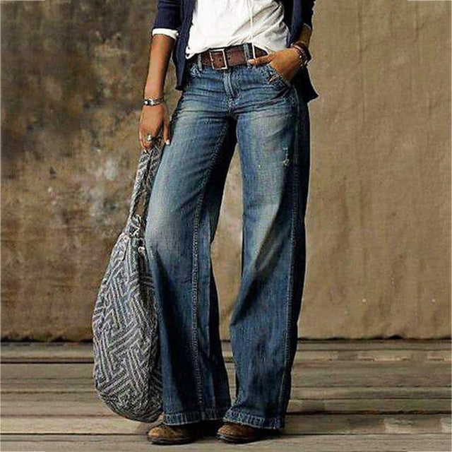 Dames Jeans – High-Waist Denim met Wijde Pijpen, Comfortabele Pasvorm & Vintage Look