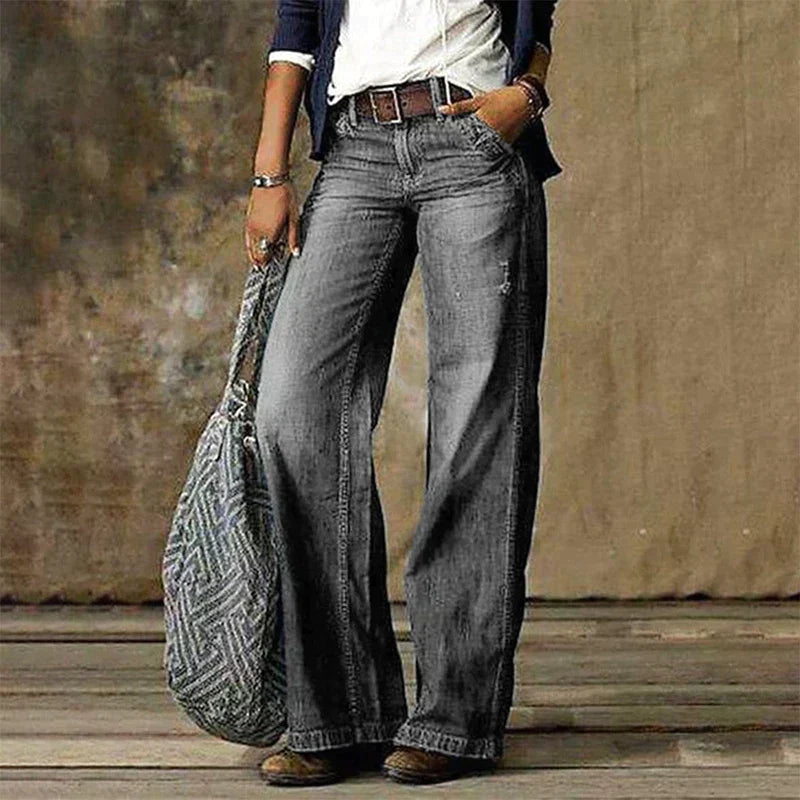 Dames Jeans – High-Waist Denim met Wijde Pijpen, Comfortabele Pasvorm & Vintage Look