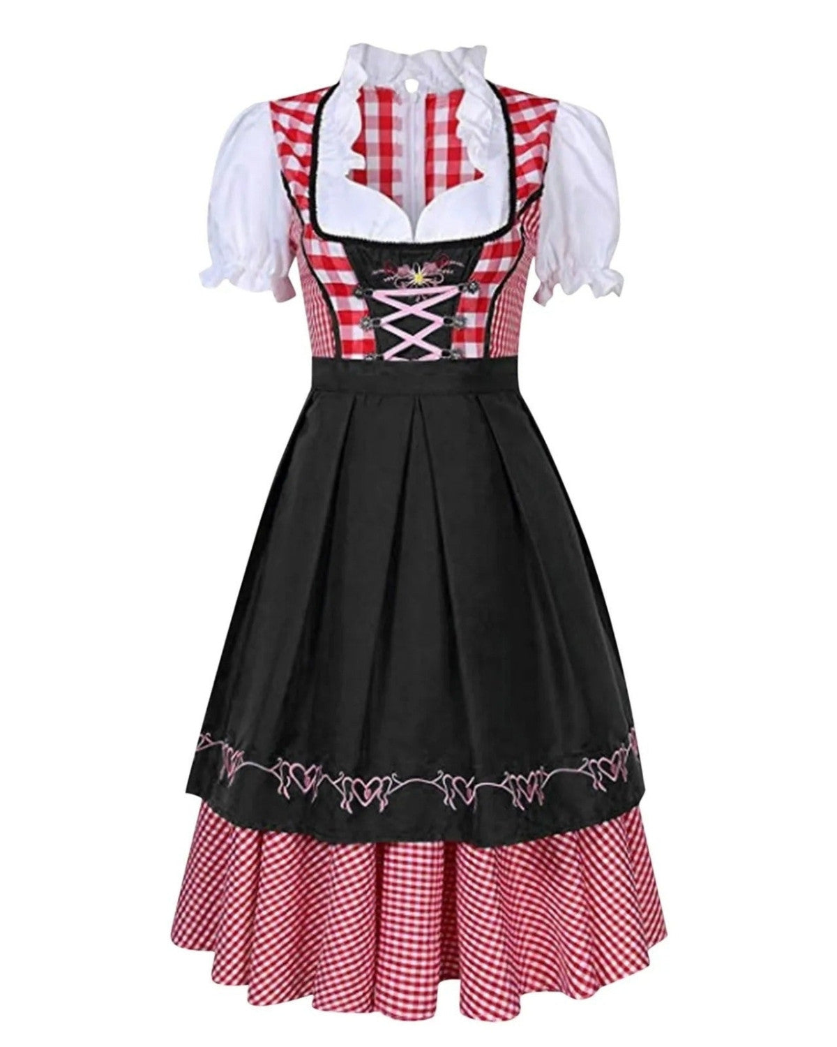 Geruite Oktoberfest Dirndl Jurk met Schort – Authentieke Dameskleding