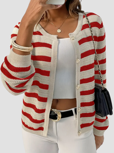Gestreepte dames cardigan van zacht breisel – casual elegant vest met knoopsluiting