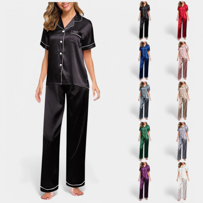 Gleame satijnen pyjamaset dames – luxe zijden look met elegante bies