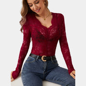 Gleame kanten top dames – elegante V-hals met lange mouwen