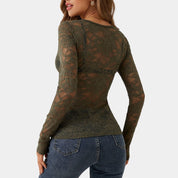 Gleame kanten top dames – elegante V-hals met lange mouwen