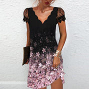 Lucia glitter zomerjurk dames | Glamour feestjurk met kanten mouwen en V-hals