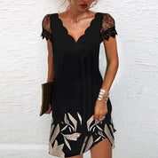 Lucia glitter zomerjurk dames | Glamour feestjurk met kanten mouwen en V-hals