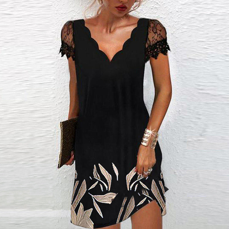 Lucia glitter zomerjurk dames | Glamour feestjurk met kanten mouwen en V-hals