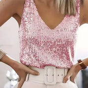 Dames glitter top – elegante pailletten V-hals top voor feest en avondlook