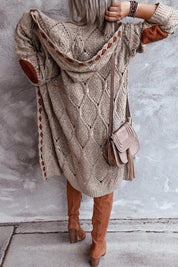 Evelyn Lang Damesvest – Oversized Grofgebreid Vest met Capuchon | Vardi Dante