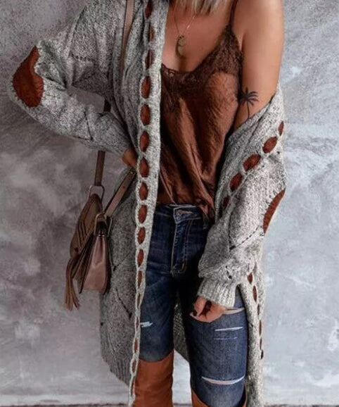 Evelyn Lang Damesvest – Oversized Grofgebreid Vest met Capuchon | Vardi Dante