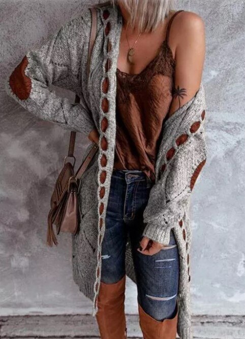 Evelyn Lang Damesvest – Oversized Grofgebreid Vest met Capuchon | Vardi Dante