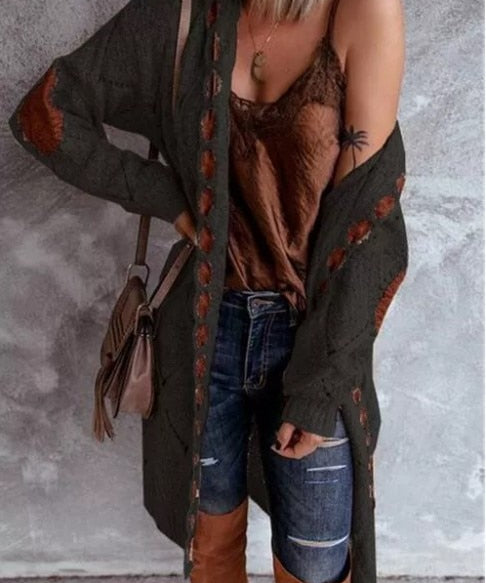 Evelyn Lang Damesvest – Oversized Grofgebreid Vest met Capuchon | Vardi Dante