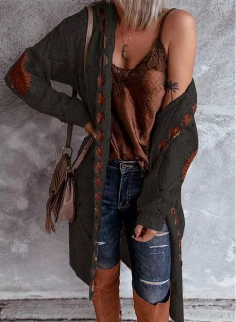 Evelyn Lang Damesvest – Oversized Grofgebreid Vest met Capuchon | Vardi Dante