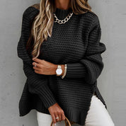 Sofia Elegante Pullover – Gebreide Damestrui met Halfhoge Hals en Zijsplit