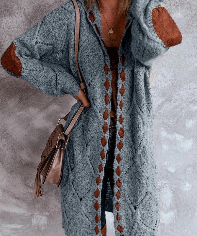 Evelyn Lang Damesvest – Oversized Grofgebreid Vest met Capuchon | Vardi Dante