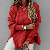 Sofia Elegante Pullover – Gebreide Damestrui met Halfhoge Hals en Zijsplit