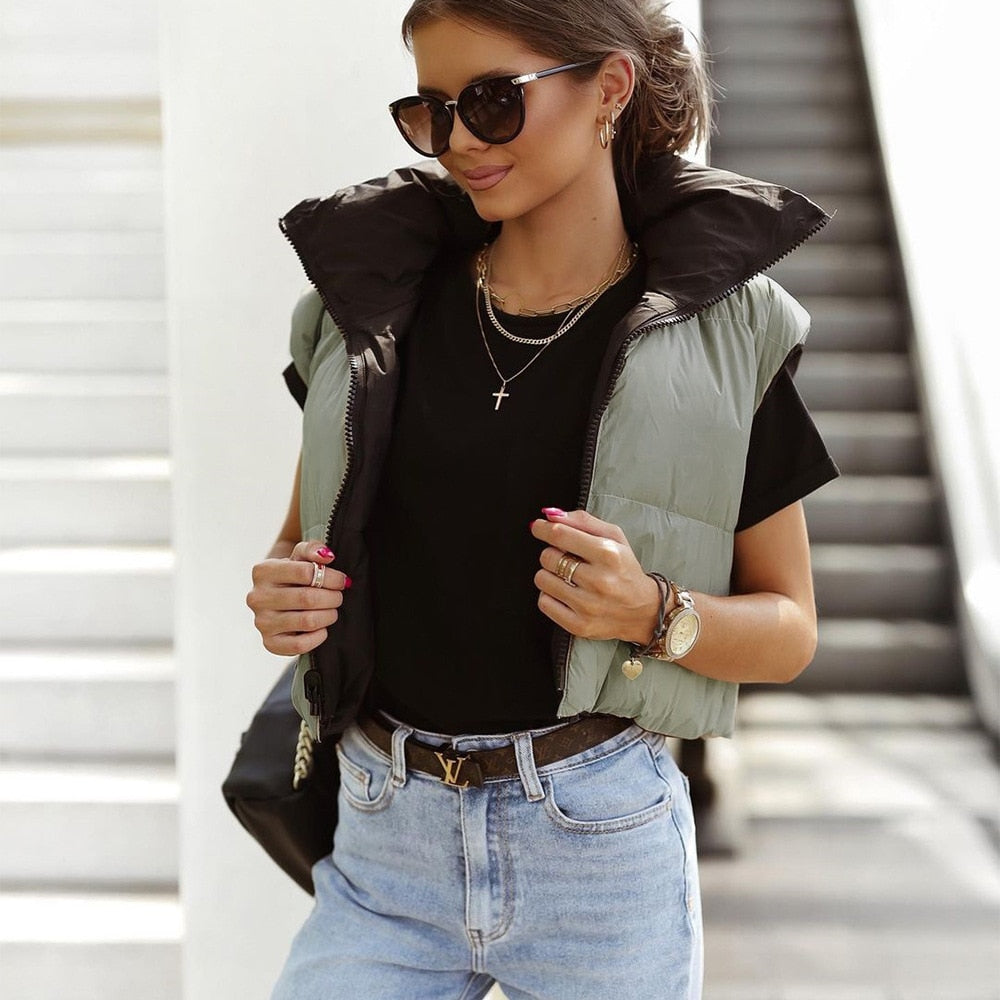Kayla Korte Bodywarmer – Dubbelzijdige Dames Bodywarmer met Hoge Kraag