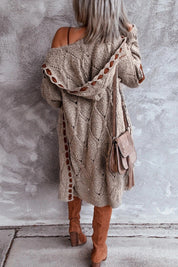 Evelyn Lang Damesvest – Oversized Grofgebreid Vest met Capuchon | Vardi Dante