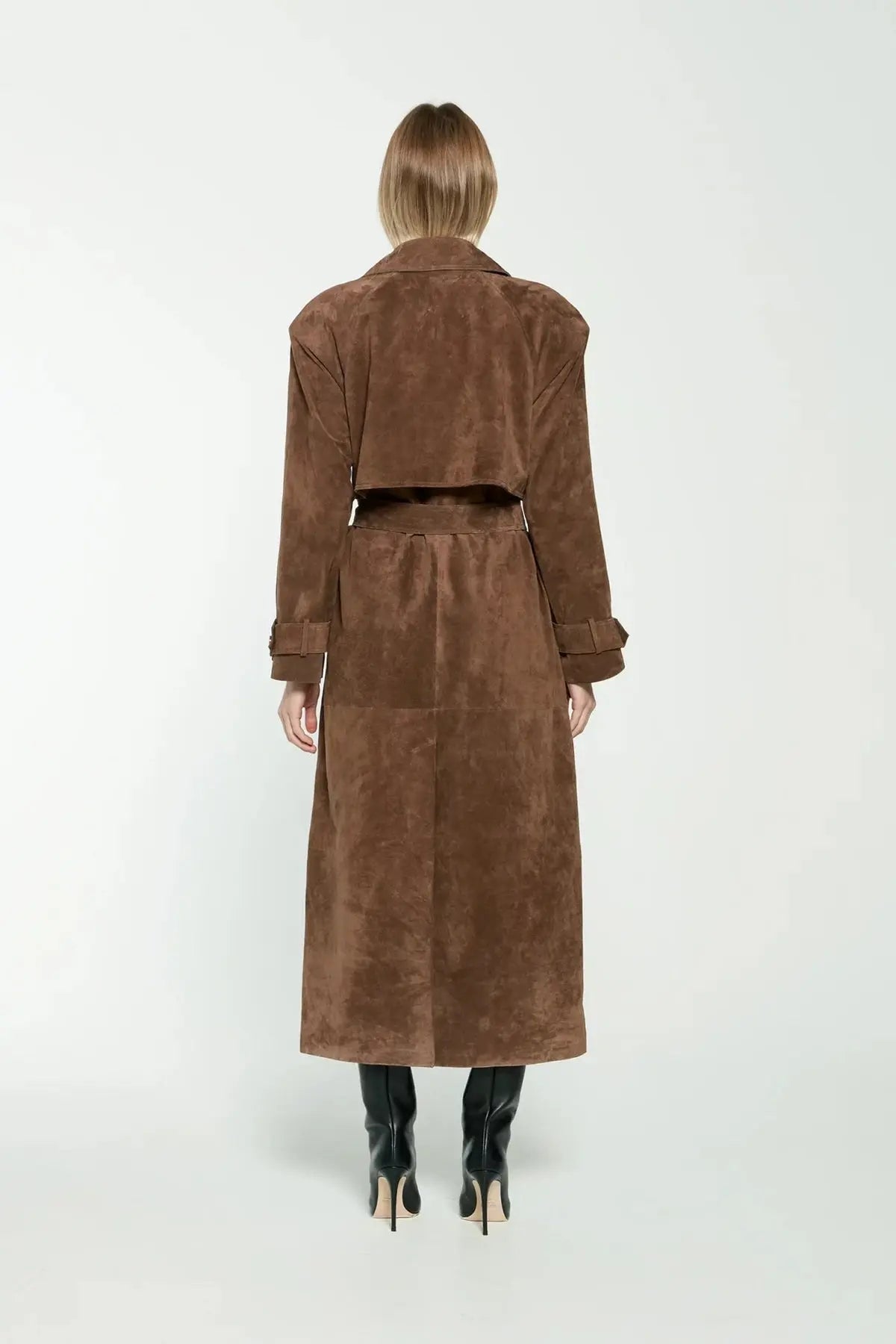 Suède trenchcoat dames – elegante lange jas met ceintuur voor herfst en winter