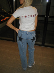 Sarah low-rise denim jeans dames – rechte fit met geborduurde sterren