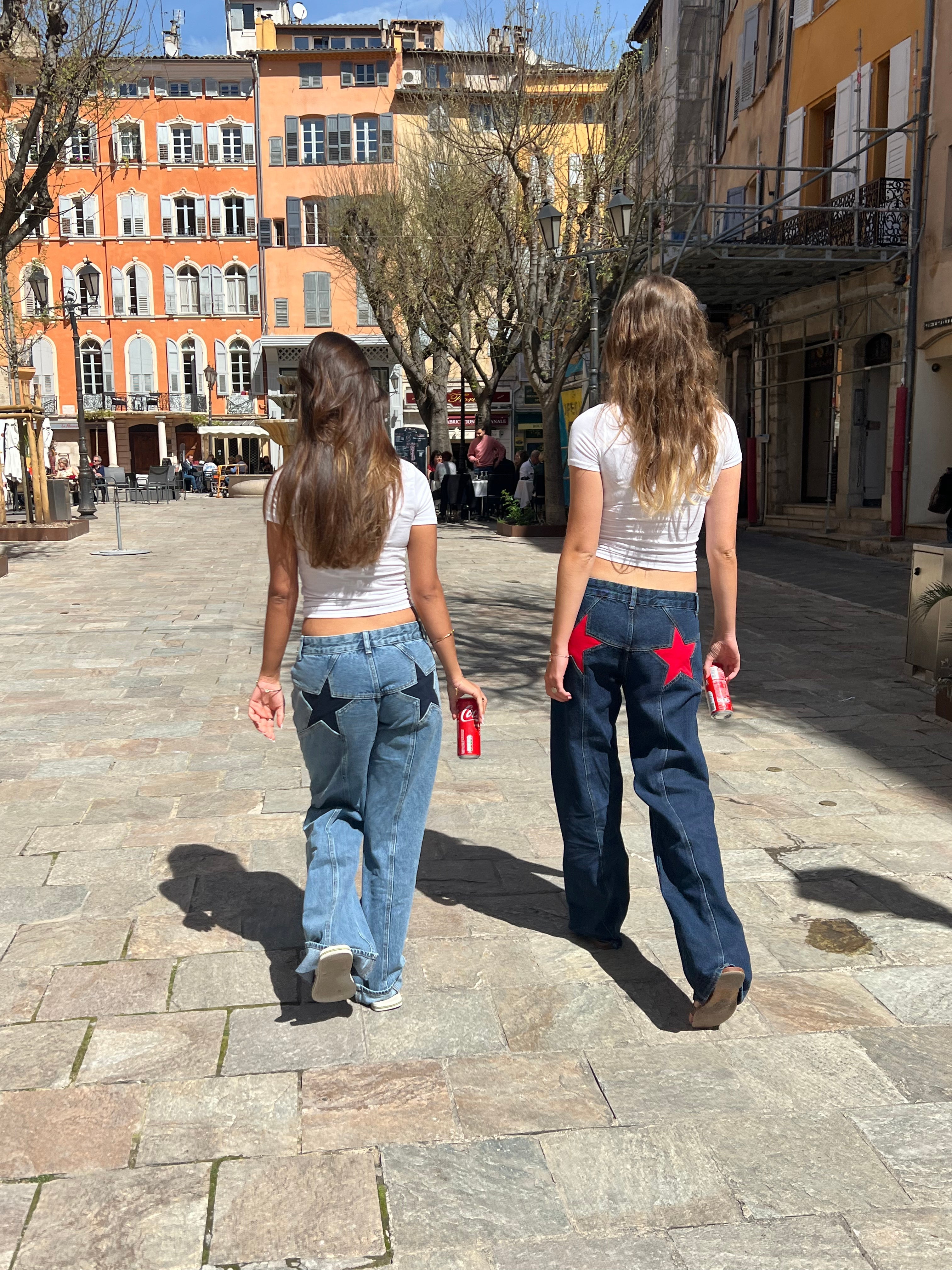 Sarah low-rise denim jeans dames – rechte fit met geborduurde sterren