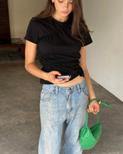 Sydney katoenen dames T-shirt met scrunch-details – basic met twist