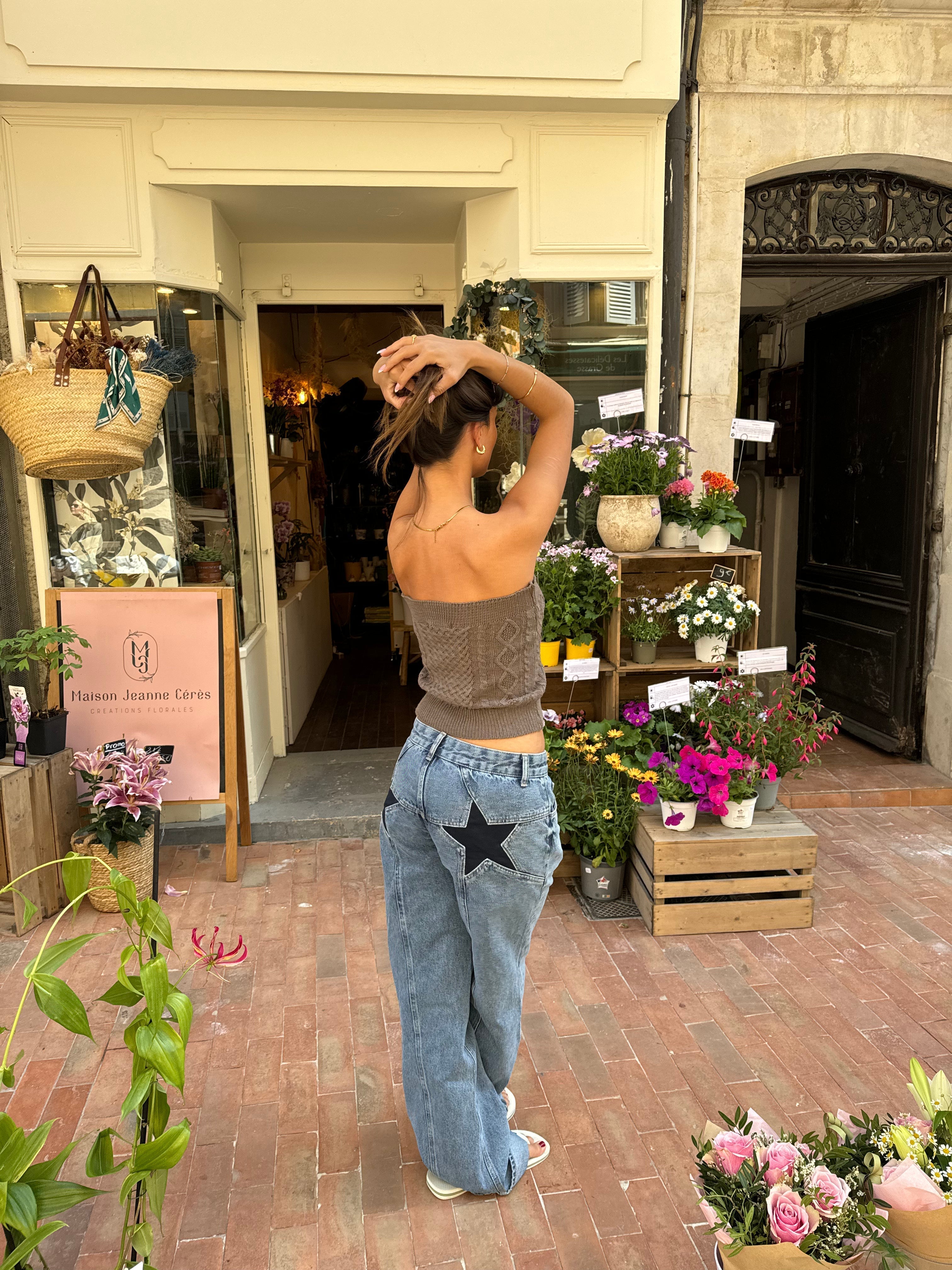 Sarah low-rise denim jeans dames – rechte fit met geborduurde sterren