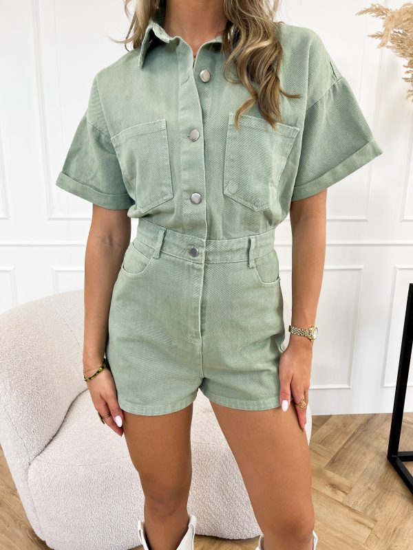 Korte Denim Jumpsuit Dames – Casual Playsuit met Knopen en Blouselook | Floortje