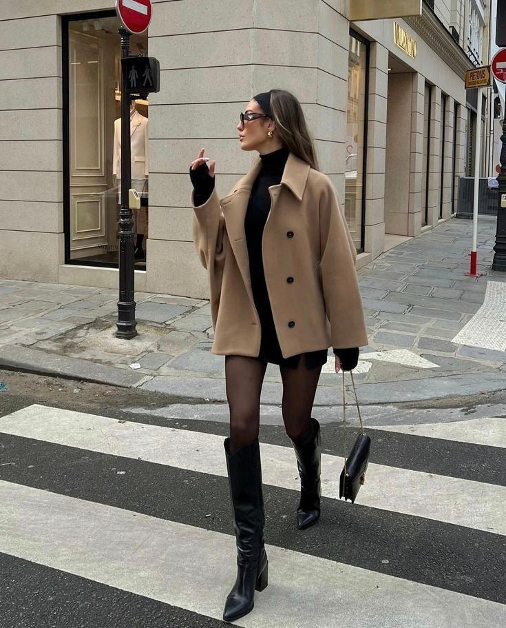 ZOË dames oversized winterjas – trendy wollen jas in beige of zwart