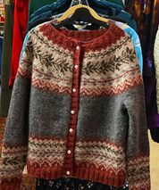 Grijze Wollen Dames Trui – Noorse Cardigan met Scandinavisch Design & Warme Stijl