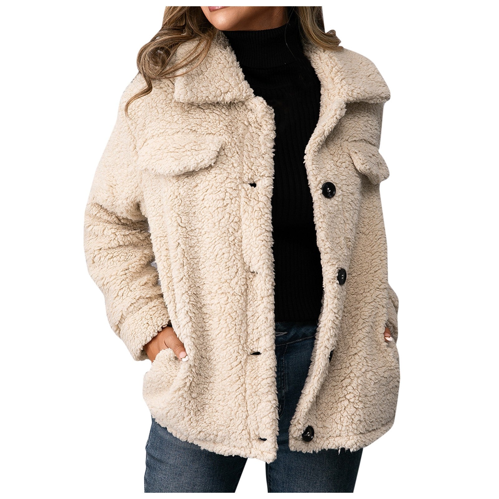 Dubbelzijdige teddy fleece winterjas dames – stijlvol en warm met opstaande kraag