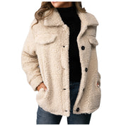 Dubbelzijdige teddy fleece winterjas dames – stijlvol en warm met opstaande kraag