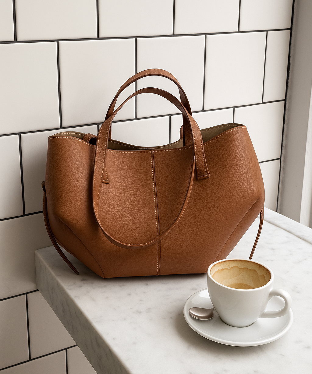 Juliette dames leren tas – ruime vintage tote bag van hoogwaardig leer met portemonneetje