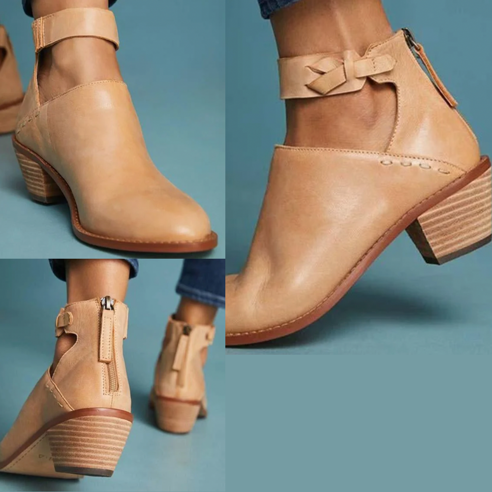 Dames enkellaarsjes met hak | Comfortabele leren enkellaarsjes | Tijdloos design