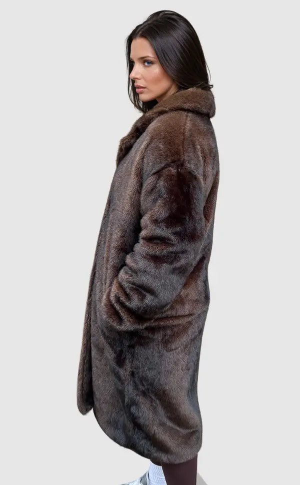 Lange kunstbont jas dames – warme imitatiebont winterjas voor koude dagen
