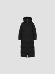 Lange gewatteerde damesmantel met capuchon – warme winterjas met rits