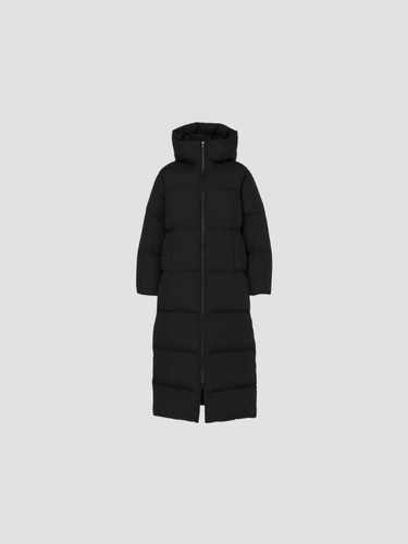 Lange gewatteerde damesmantel met capuchon – warme winterjas met rits