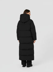 Lange gewatteerde damesmantel met capuchon – warme winterjas met rits