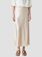 Lange dames satijnen rok – elegante maxi satijnrok met elastische tailleband