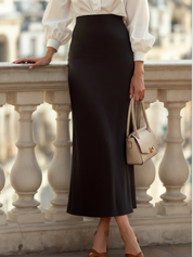 Lange dames satijnen rok – elegante maxi satijnrok met elastische tailleband