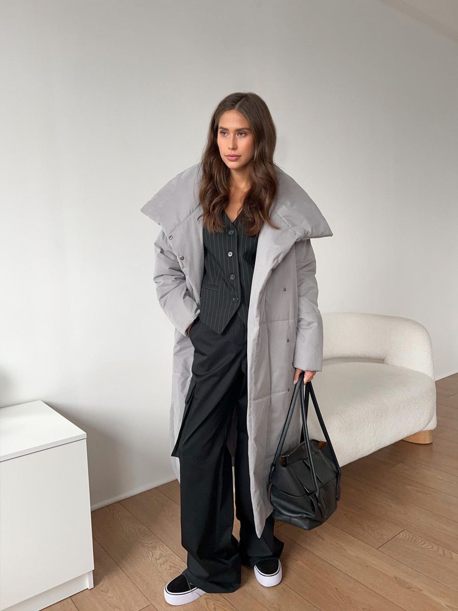Lange gewatteerde dames winterjas – stijlvolle puffer coat met taille-riem
