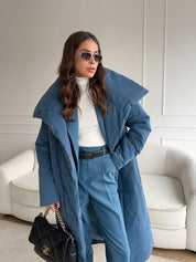 Lange gewatteerde dames winterjas – stijlvolle puffer coat met taille-riem
