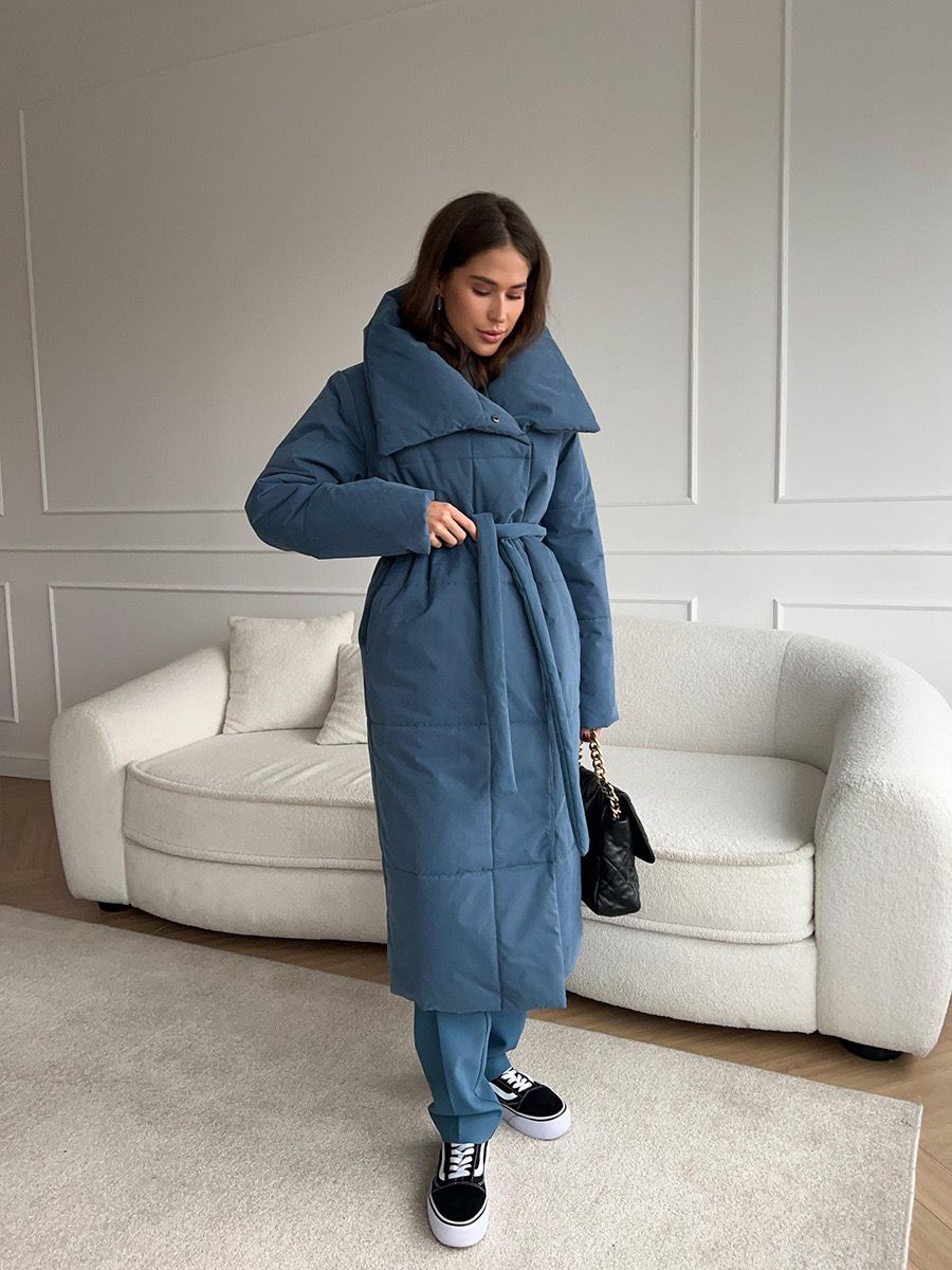 Lange gewatteerde dames winterjas – stijlvolle puffer coat met taille-riem