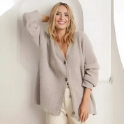 Dames gebreid vest – oversized pasvorm met V-hals & knoopsluiting