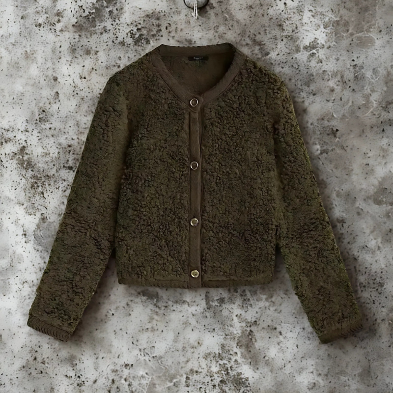 Dames vest shaggy knit – cropped model met knoopsluiting & ronde hals