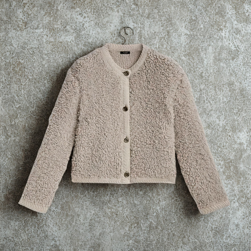 Dames vest shaggy knit – cropped model met knoopsluiting & ronde hals