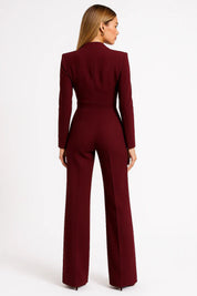 Luxe blazer jumpsuit dames – elegante V-hals jumpsuit met wide-leg pasvorm